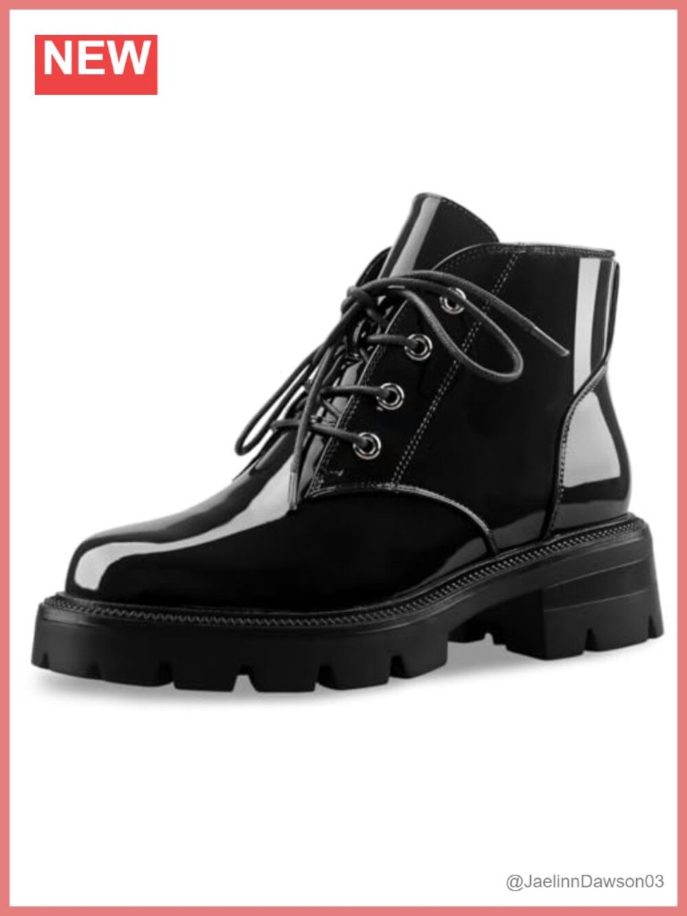 Patent Leather Chunky Platform Lug Sole Lace Up Combat Ankle Booties for Women